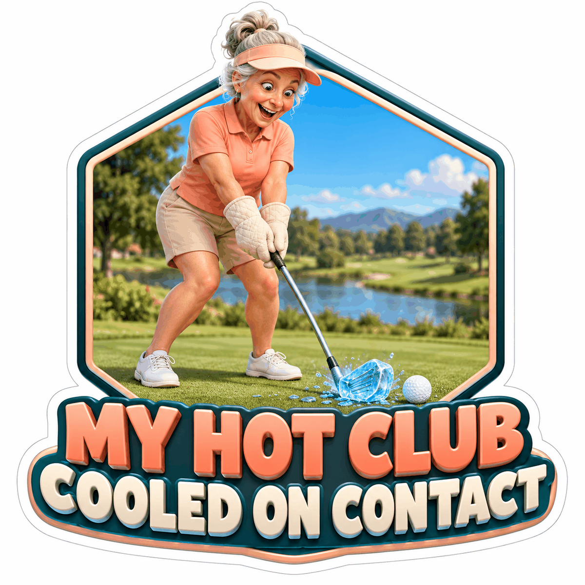 Golfer Icy Blue Club Contact Art Vinyl Decal Stickers