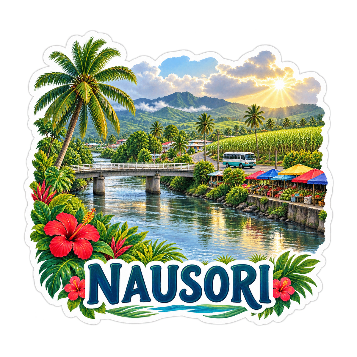 Nausori Tropical River Sunrise Art Vinyl Decal Stickers