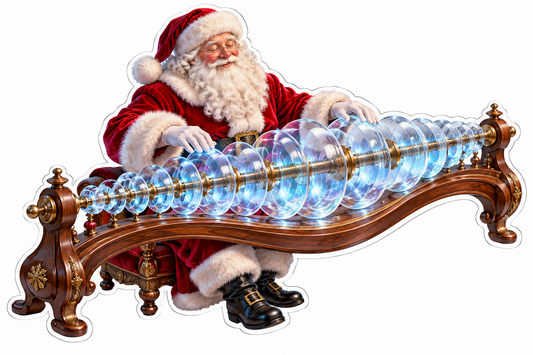 Santa Playing a Row of Shimmering Glass Bowls Vinyl Decal Stickers