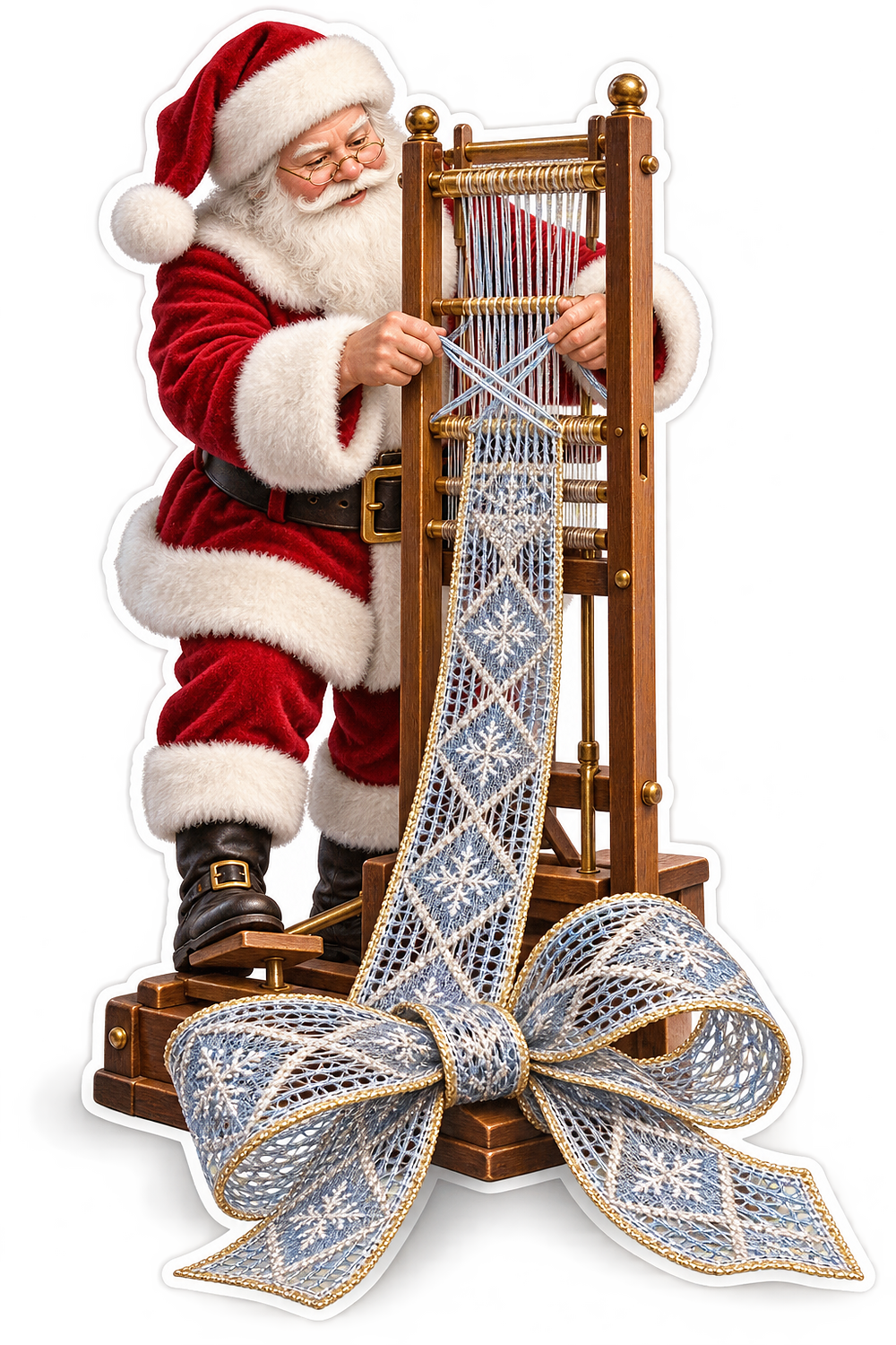 Santa Weaving a Silver Blue Gift Ribbon Vinyl Decal Stickers