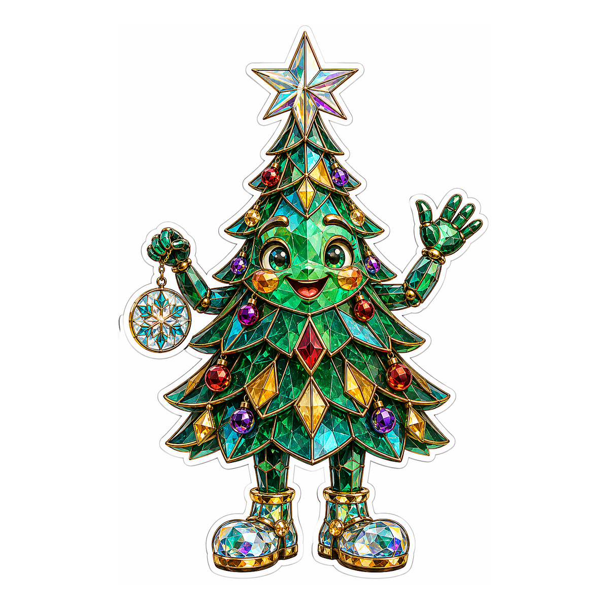 Green Gem Christmas Tree with Crystal Star Art Vinyl Decal Stickers