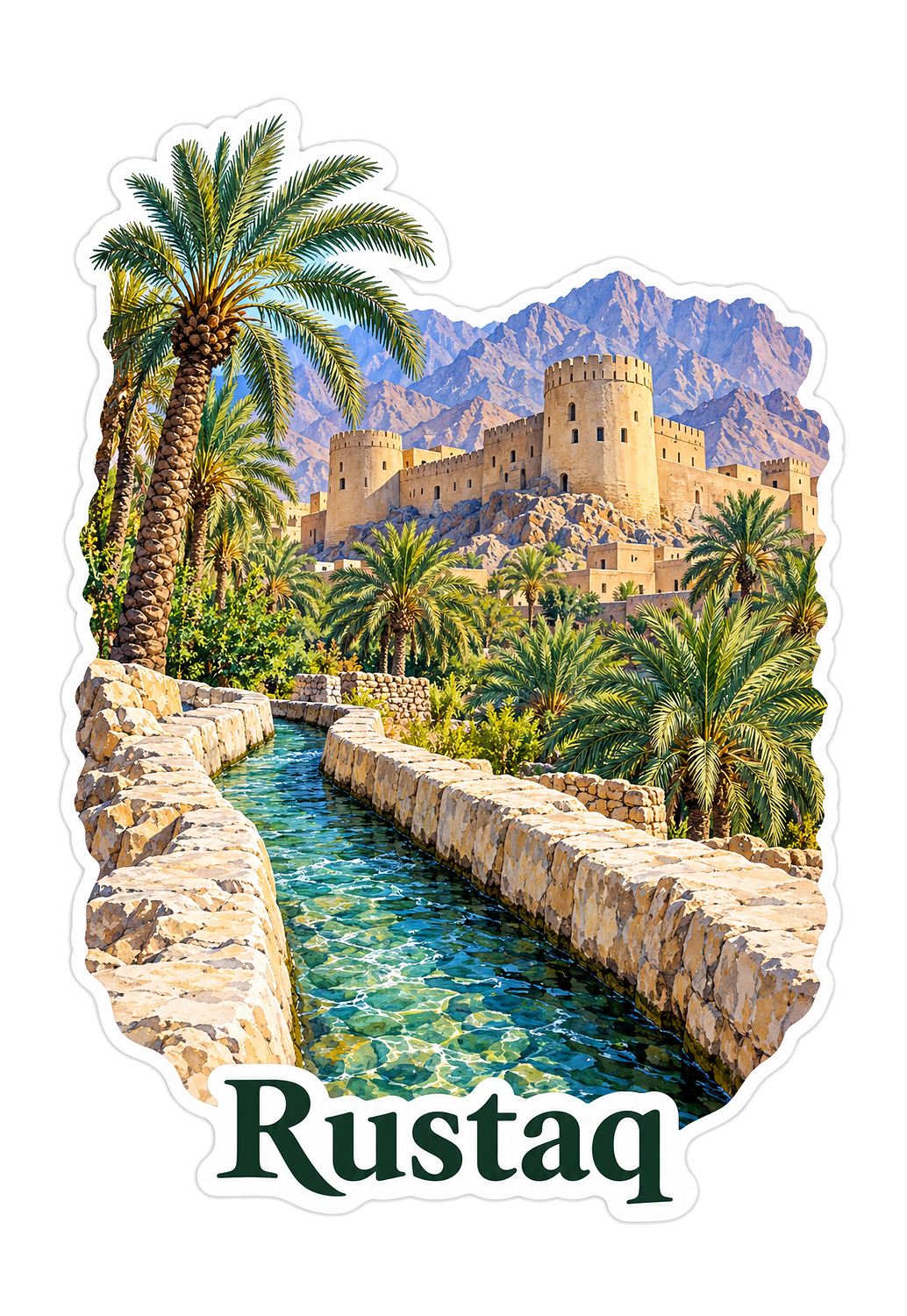 Rustaq Stone Water Channel Palms and Fort Vinyl Decal Stickers