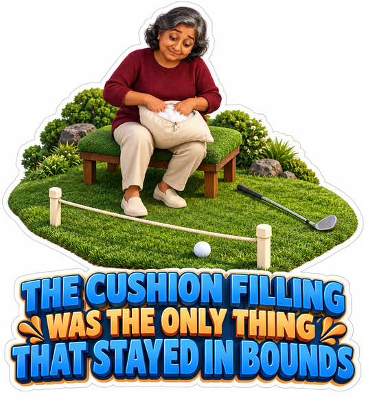 Seated Woman Holding Loose Cushion Filling Vinyl Decal Stickers