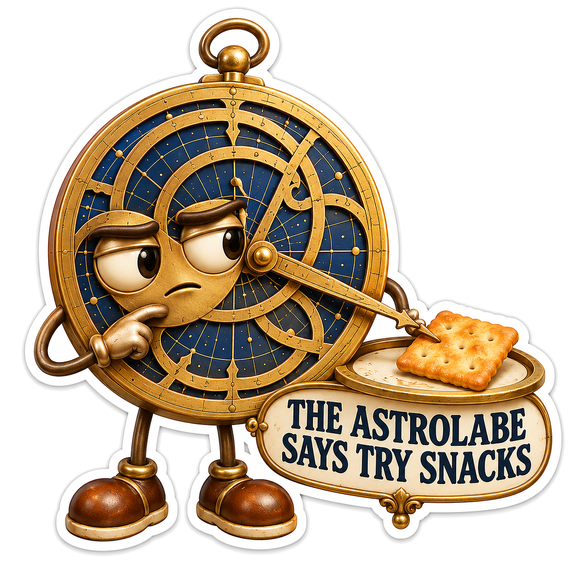 Gold Star Dial Mascot Holding a Cracker Vinyl Decal Stickers