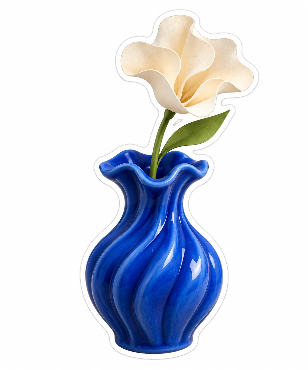 Cobalt Swirl Vase with Cream Flower Vinyl Decal Stickers