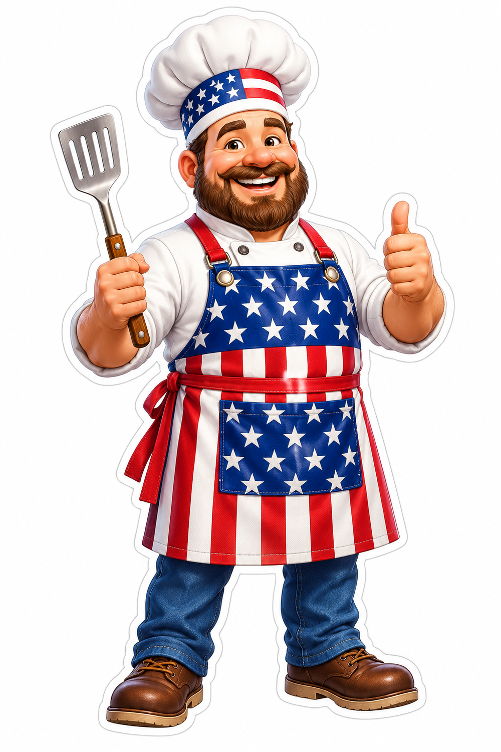 Patriotic Barbecue Chef with Spatula Art Vinyl Decal Stickers