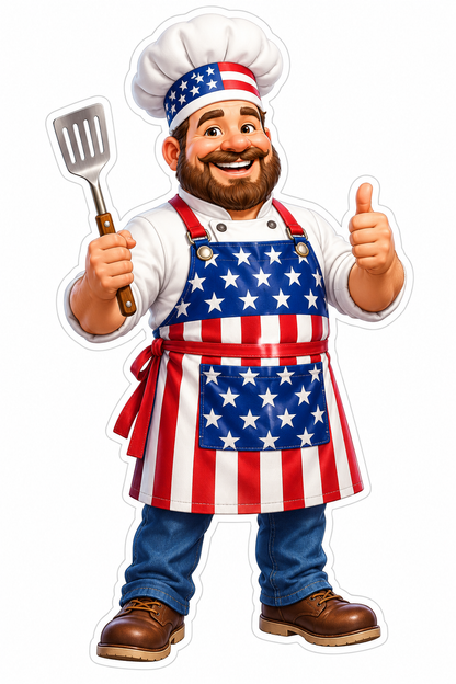 Patriotic Barbecue Chef with Spatula Art Vinyl Decal Stickers