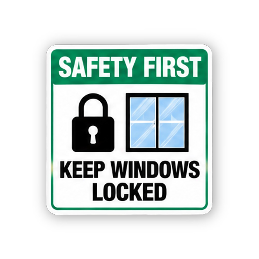 Green Safety First Keep Windows Locked Panel Vinyl Decal Stickers