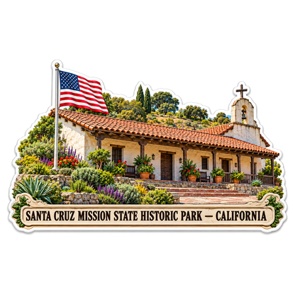 California Red Roof Chapel with US Flag Art Vinyl Decal Stickers