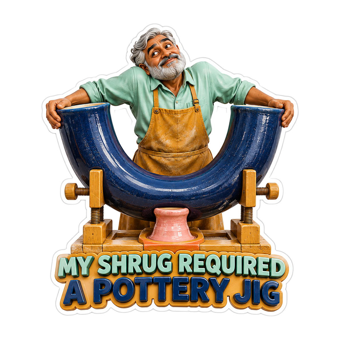 Man Blue Curved Pottery Jig Cartoon Vinyl Decal Stickers