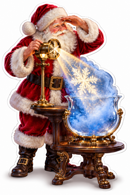 Santa Shining Snowflake Light into a Blue Bowl Vinyl Decal Stickers