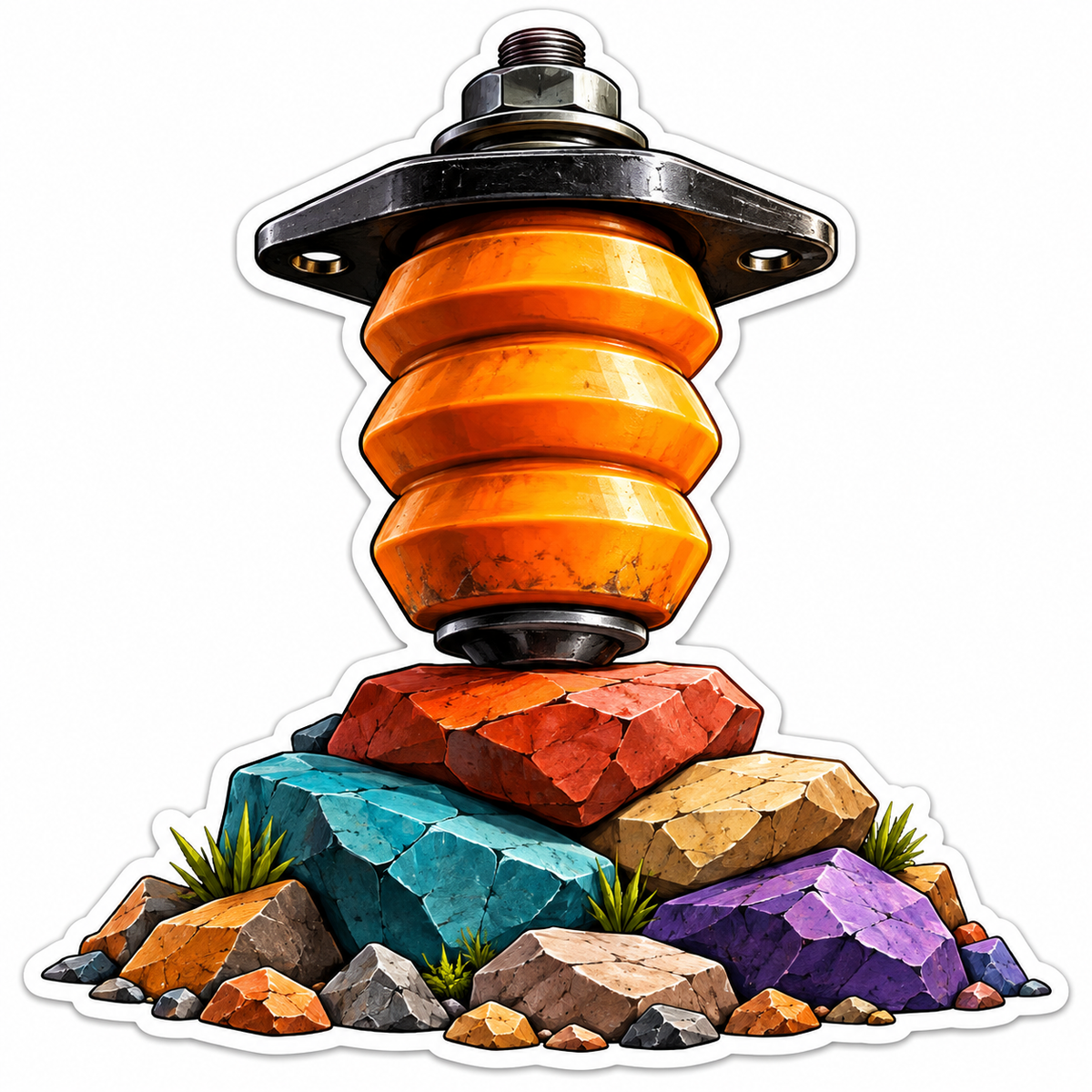 Orange Bump Stop and Colorful Rocks Art Vinyl Decal Stickers