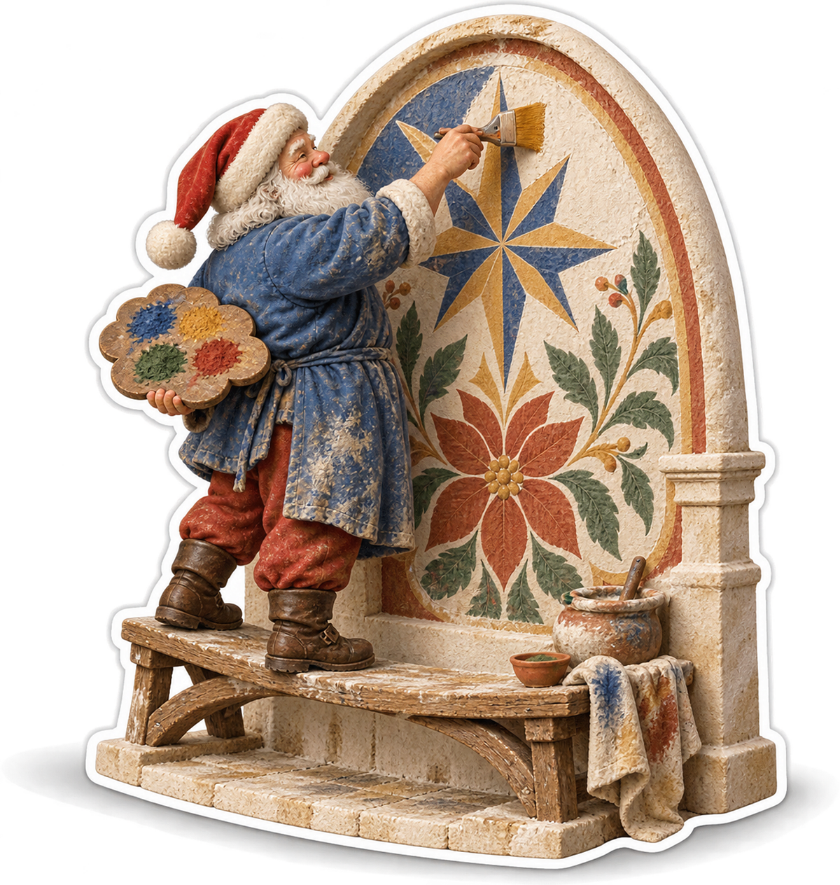 Santa Painting a Star Flower Mural Vinyl Decal Stickers