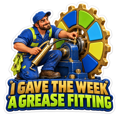 Mechanic Greasing a Colorful Gold Gear Vinyl Decal Stickers