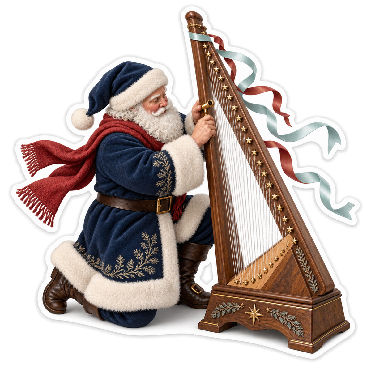 Santa Playing Tall Wooden Harp Art Vinyl Decal Stickers
