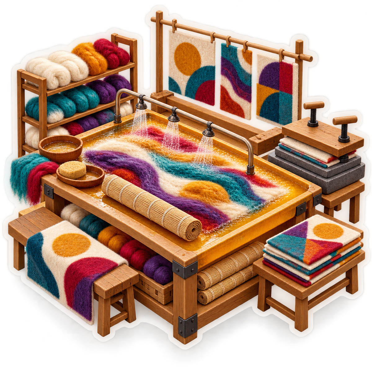 Colorful Felt Making Table with Wool Rolls Vinyl Decal Stickers