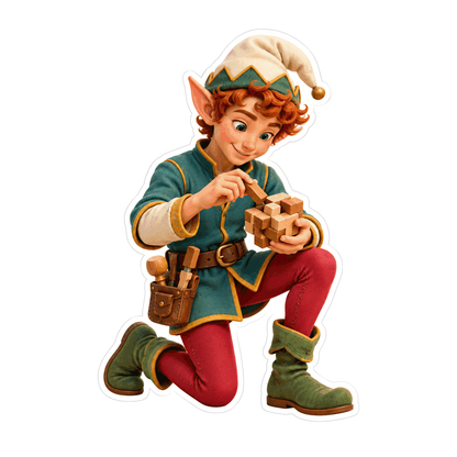 Kneeling Green Elf Carving Wooden Toy Art Vinyl Decal Stickers