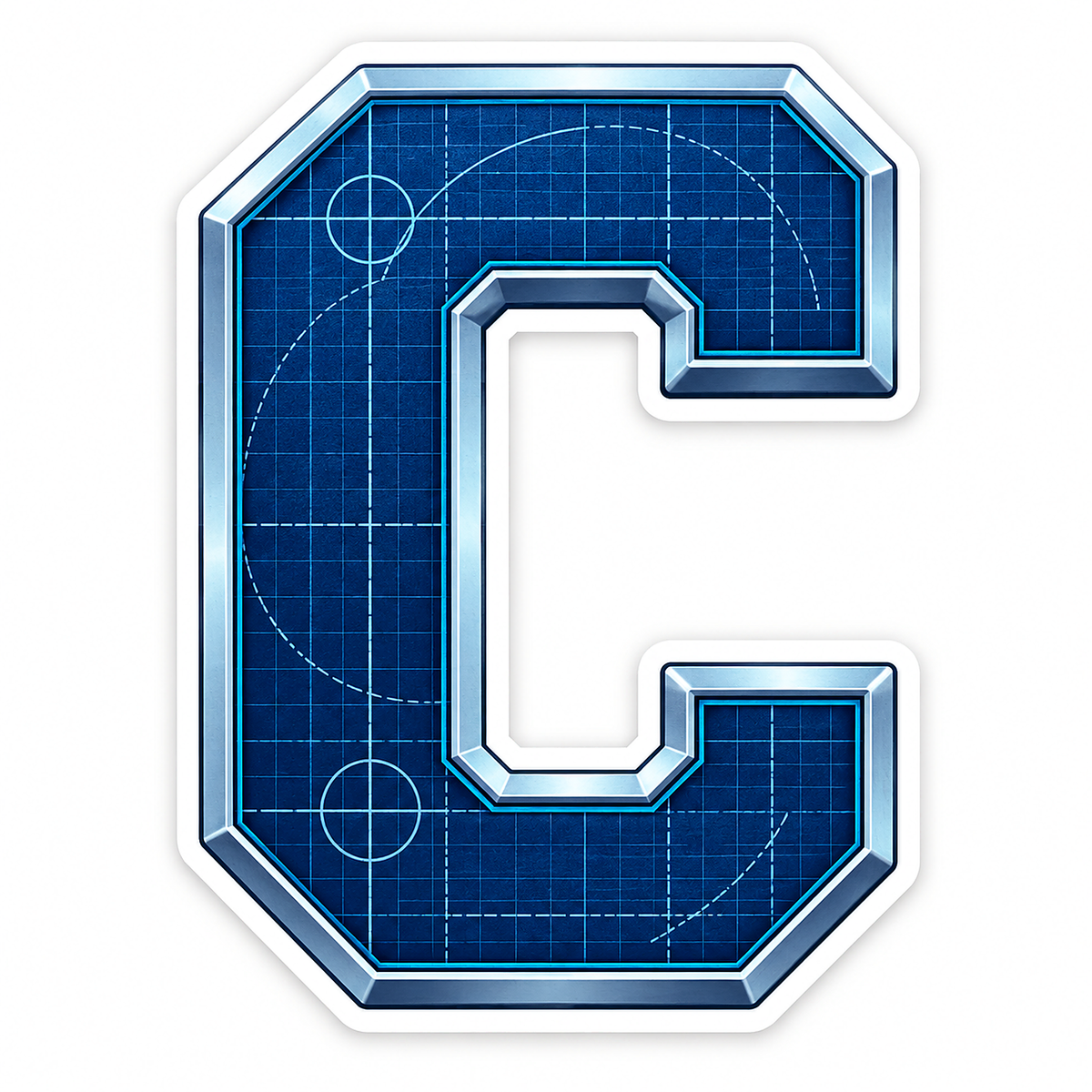 Navy Cyan Blueprint Block Letter C Vinyl Decal Stickers