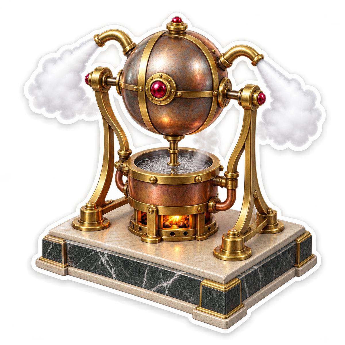 Brass Steam Sphere With Ruby Accents Art Vinyl Decal Stickers