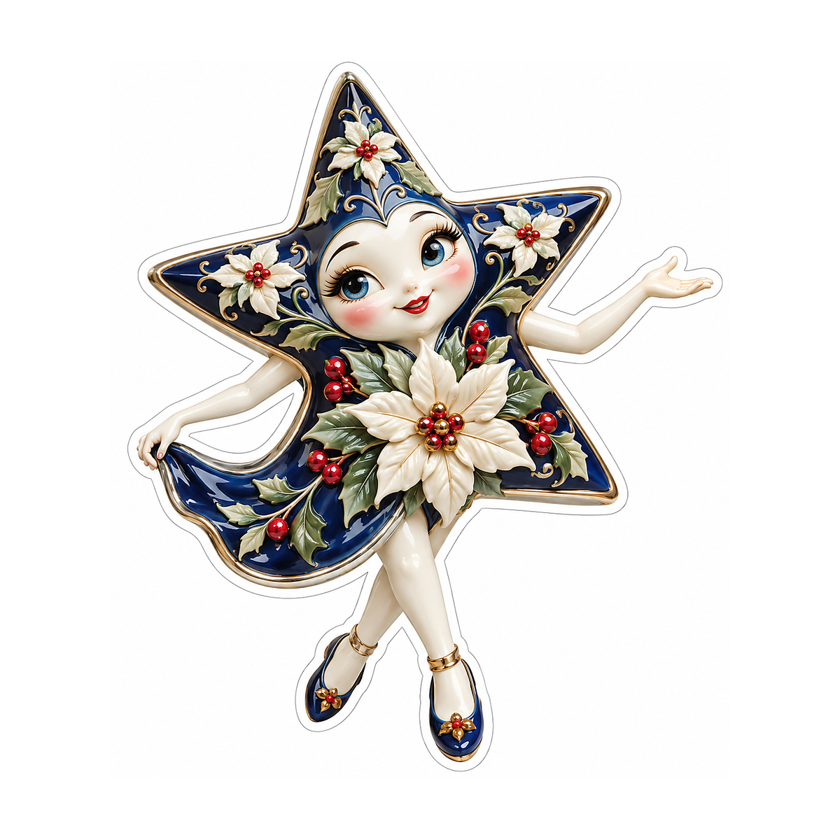 Blue Floral Star with White Blossom Art Vinyl Decal Stickers