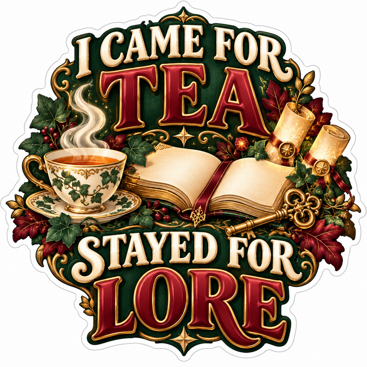 I Came For Tea Stayed For Lore Book Art Vinyl Decal Stickers