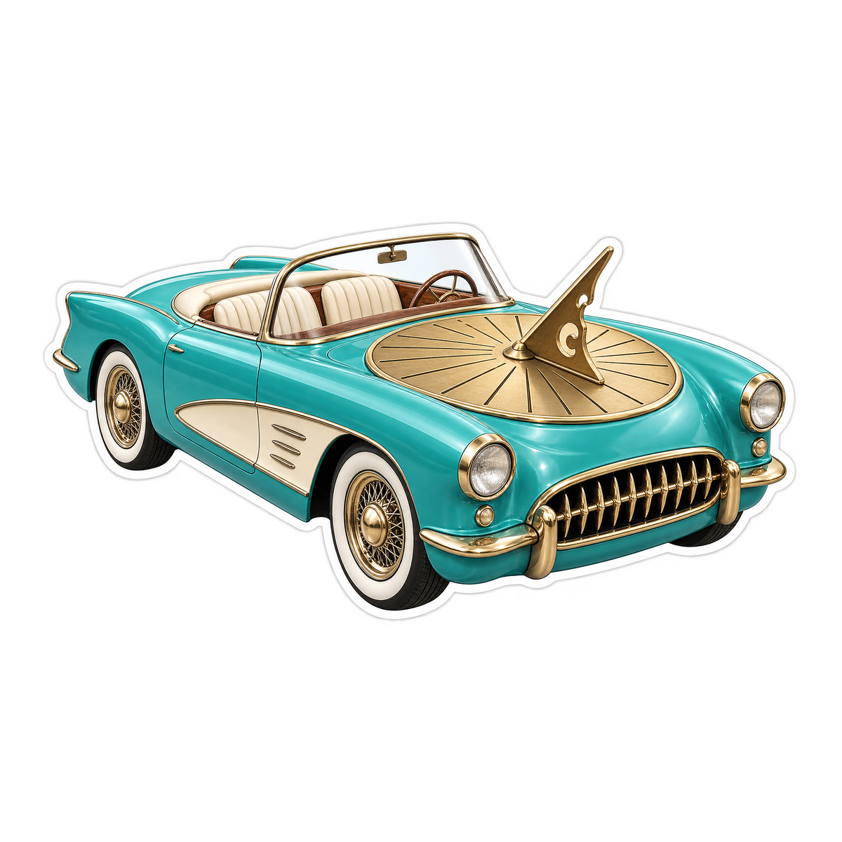Teal Convertible with Sundial Hood Art Vinyl Decal Stickers