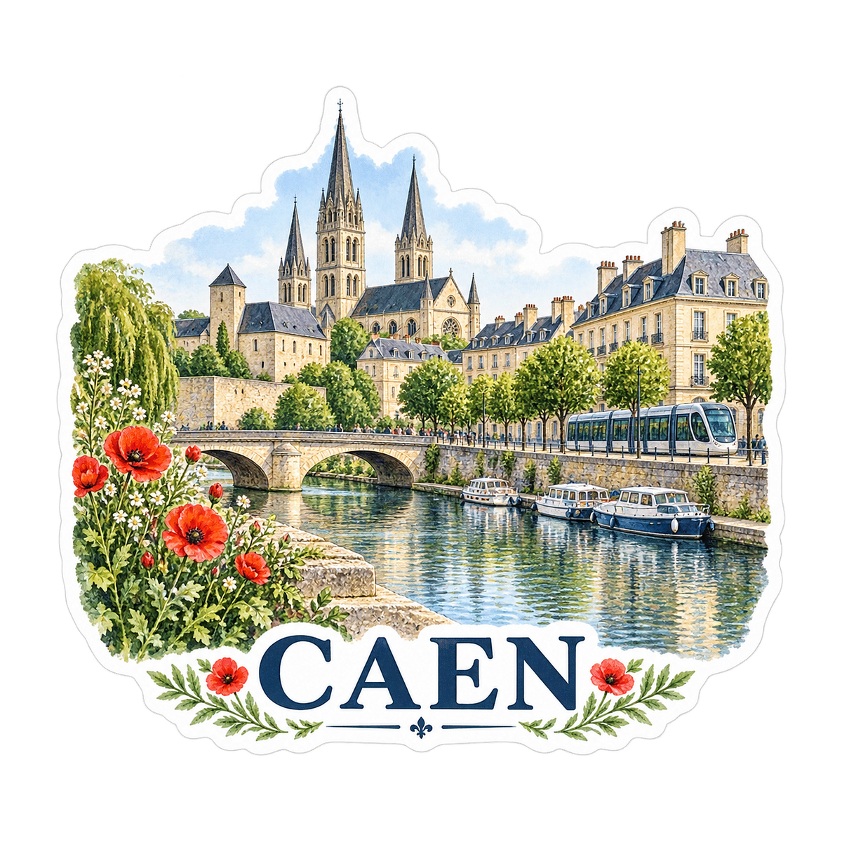 Caen Spring River Cathedral Art Vinyl Decal Stickers