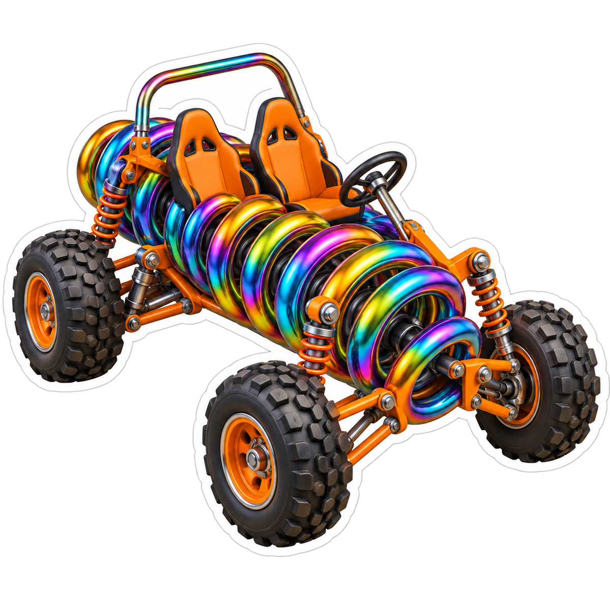 Orange Dune Buggy Rainbow Coil Spring Art Vinyl Decal Stickers