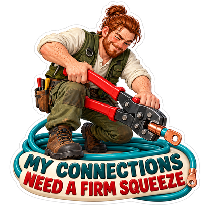 Red Haired Worker Squeezing Cable Crimper Vinyl Decal Stickers