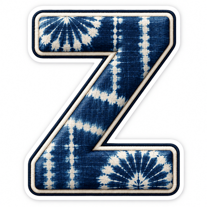 Indigo Tie Dye Letter Z with Cream Edge Art Vinyl Decal Stickers