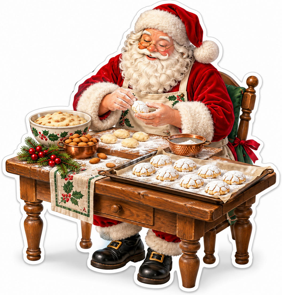 Santa Shaping Sugar Cookies Beside a Mixing Bowl Vinyl Decal Stickers