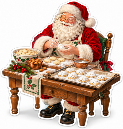 Santa Shaping Sugar Cookies Beside a Mixing Bowl Vinyl Decal Stickers