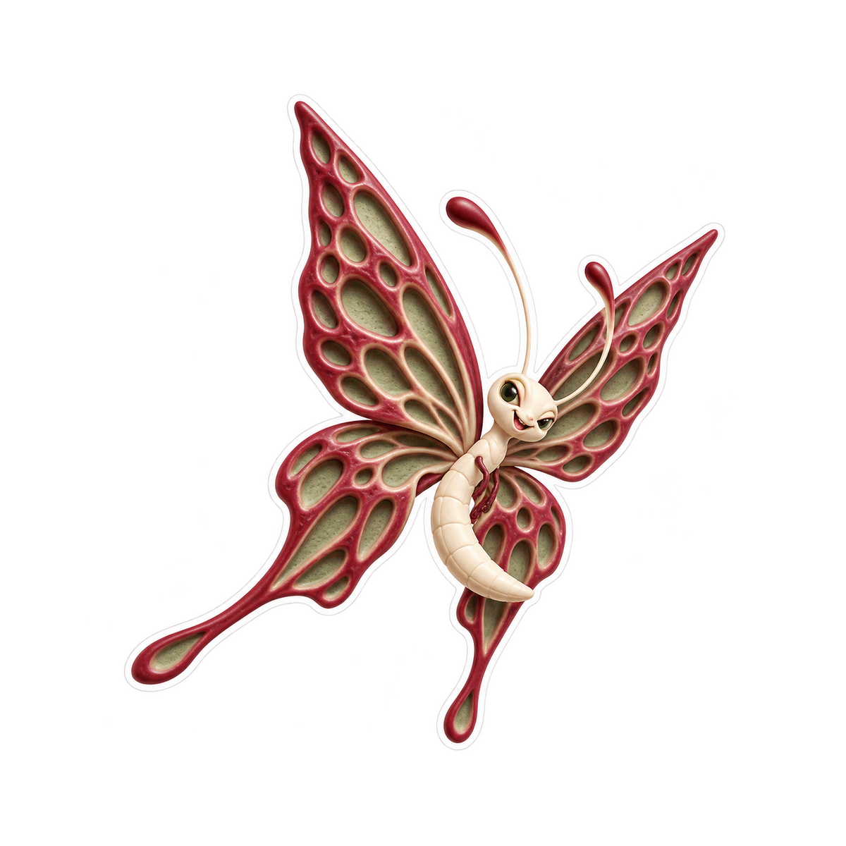 Cream Butterfly with Red Lattice Wings Art Vinyl Decal Stickers