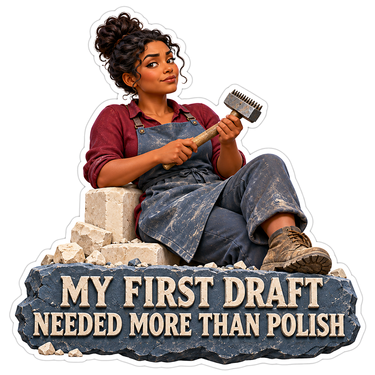 Seated Stone Carver with Hammer and Chisel Vinyl Decal Stickers