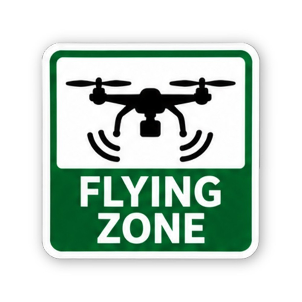Green Flying Zone Drone Waves Square Vinyl Decal Stickers