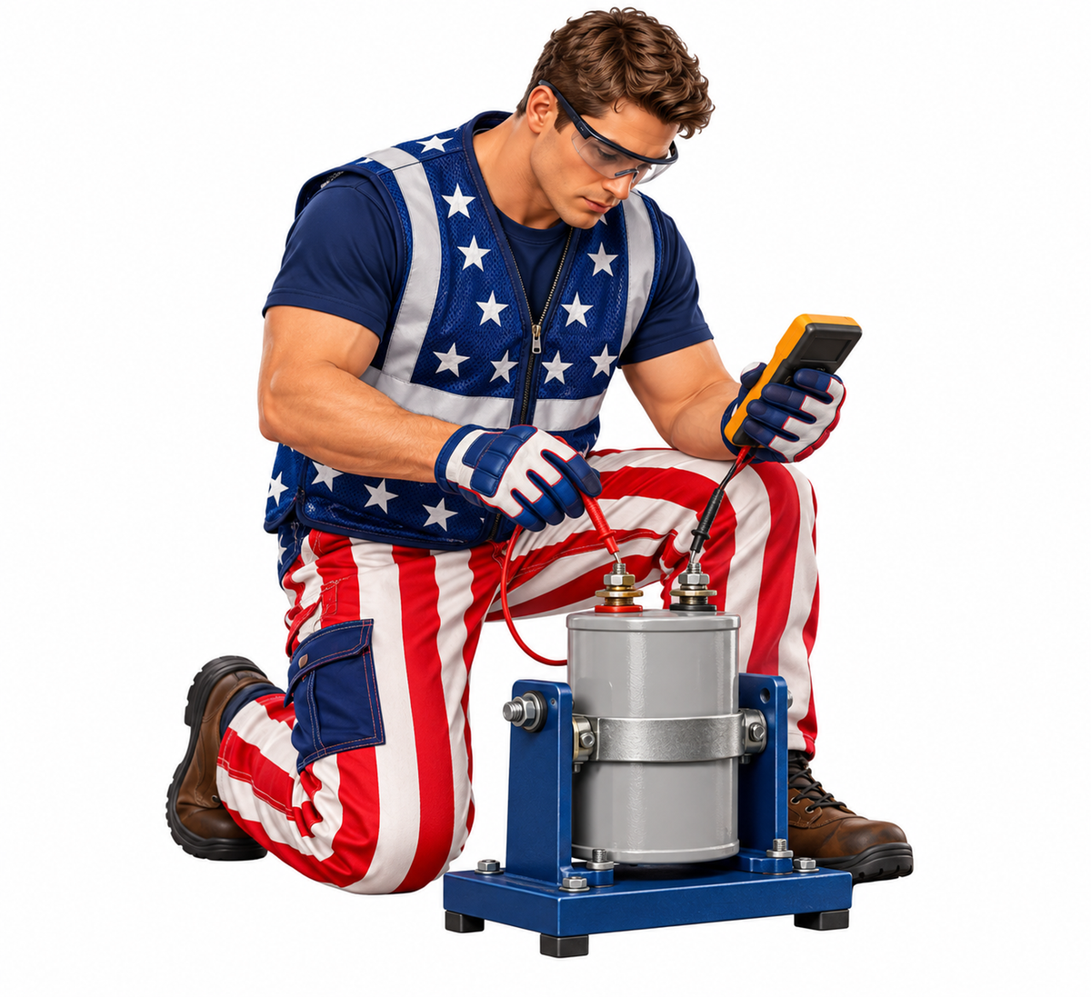 Patriotic Worker Testing Silver Cylinder Art Vinyl Decal Stickers