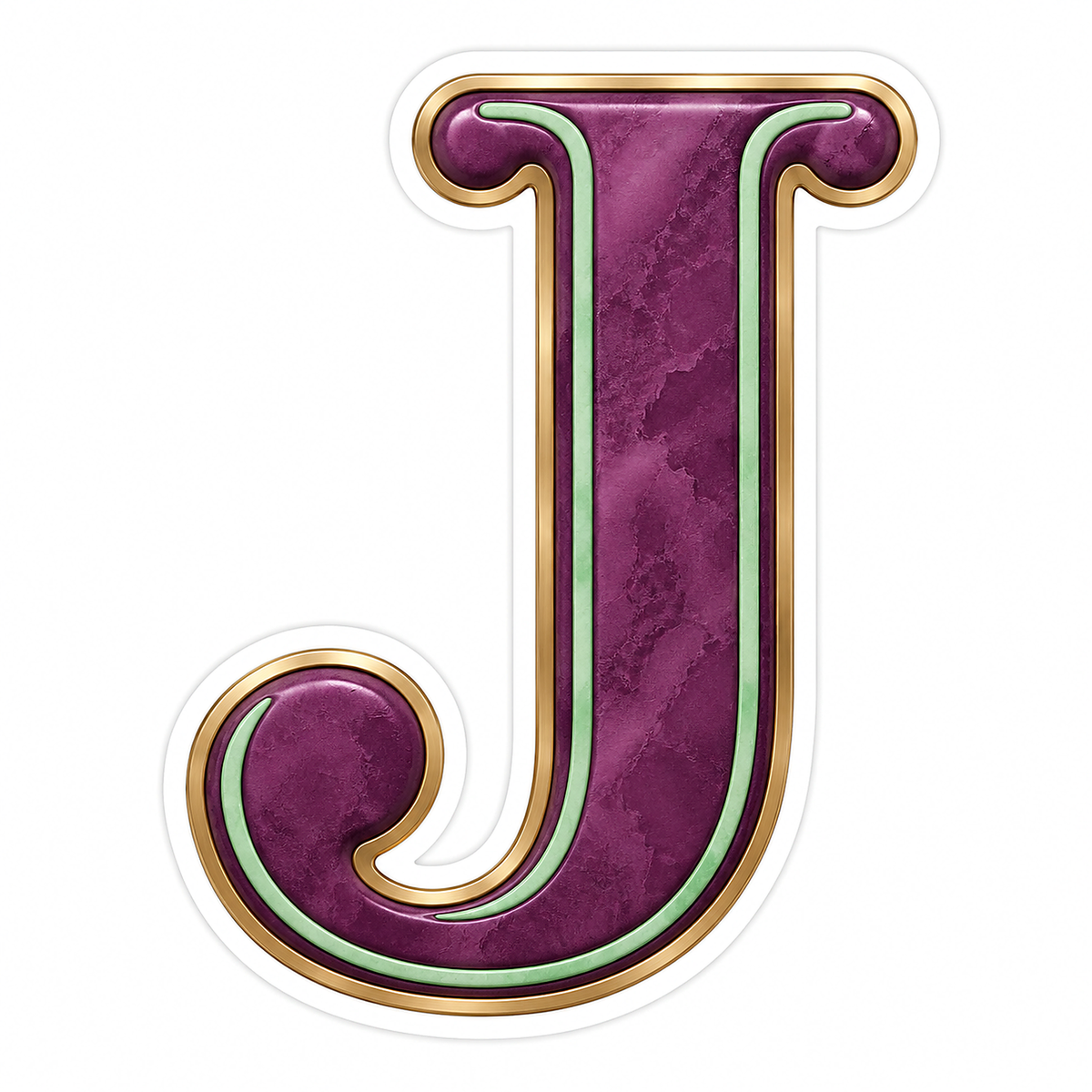 Plum Mottled Mint Gold Trim Letter J Vinyl Decal Stickers