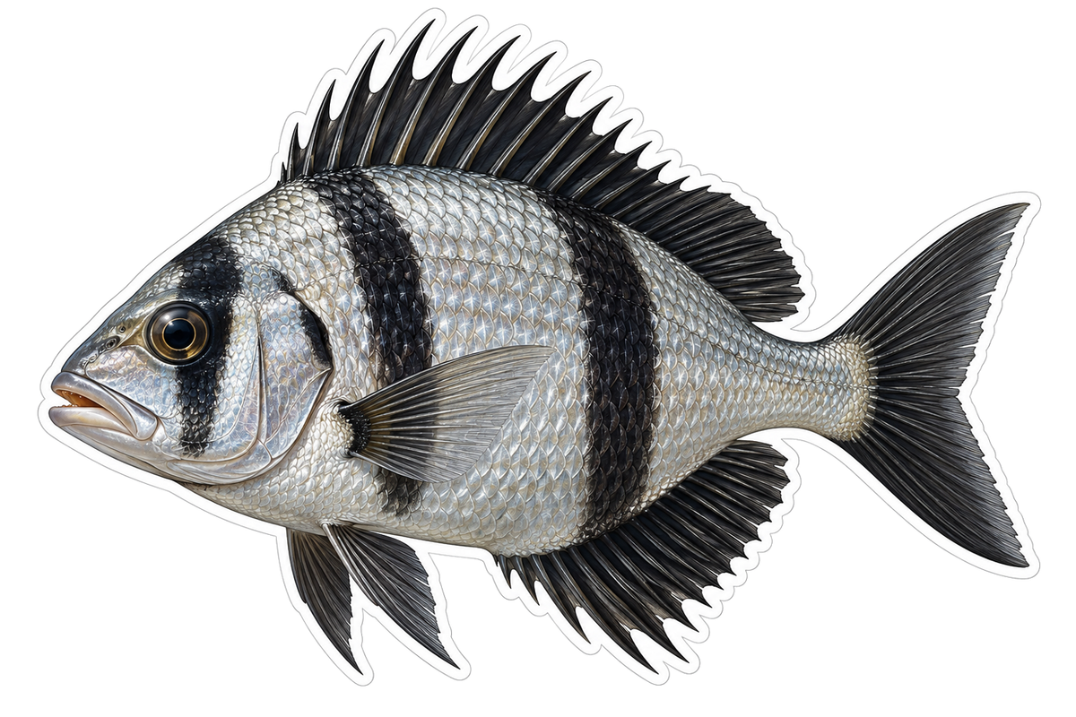 Silver Fish with Black Bands and Fan Fins Art Vinyl Decal Stickers