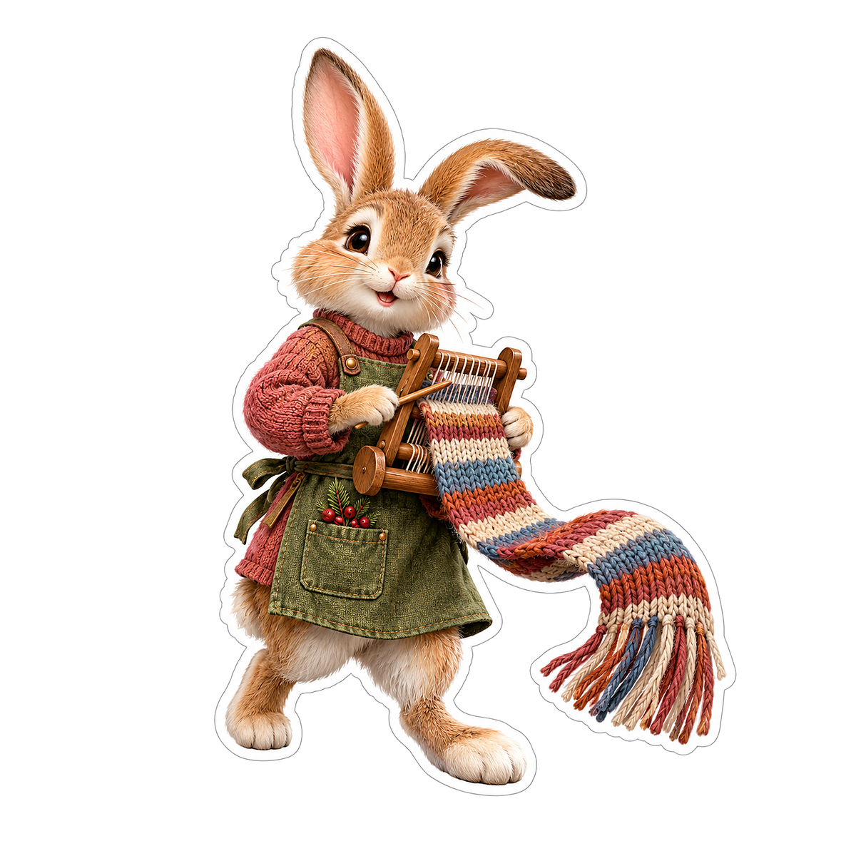 Winter Rabbit Weaving a Colorful Scarf Vinyl Decal Stickers