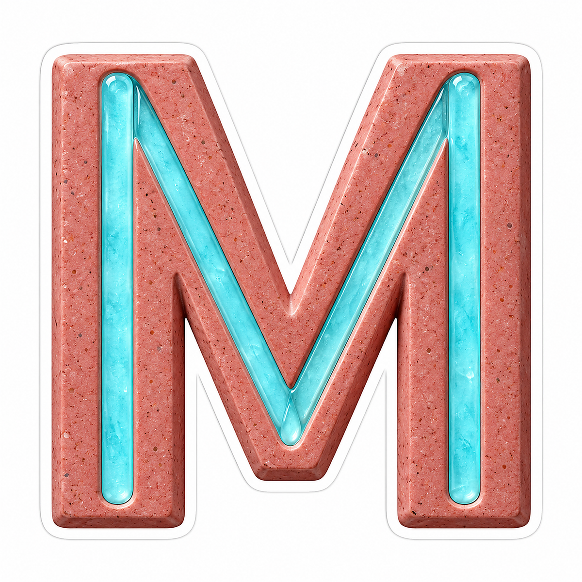 Rose Cyan Inset Capital Letter M Art Vinyl Decal Stickers