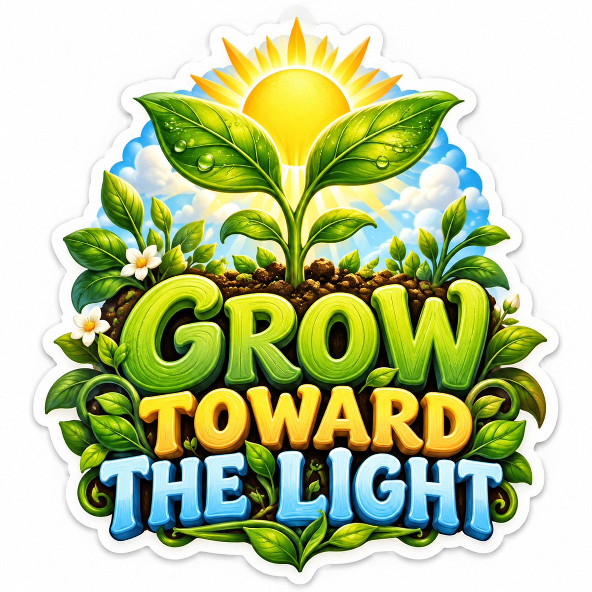 Grow Toward the Light Green Sprout Art Vinyl Decal Stickers