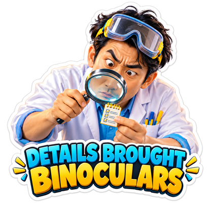 Man Magnifying a Tiny Checklist Card Vinyl Decal Stickers