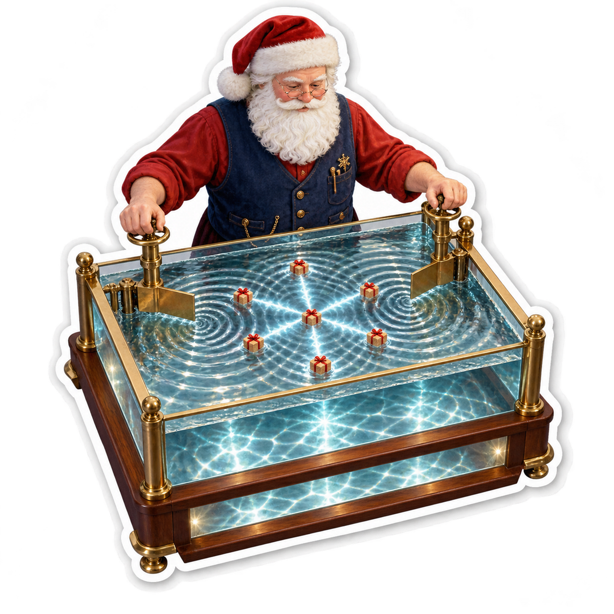Santa Studying Ripples in Glass Tank Art Vinyl Decal Stickers