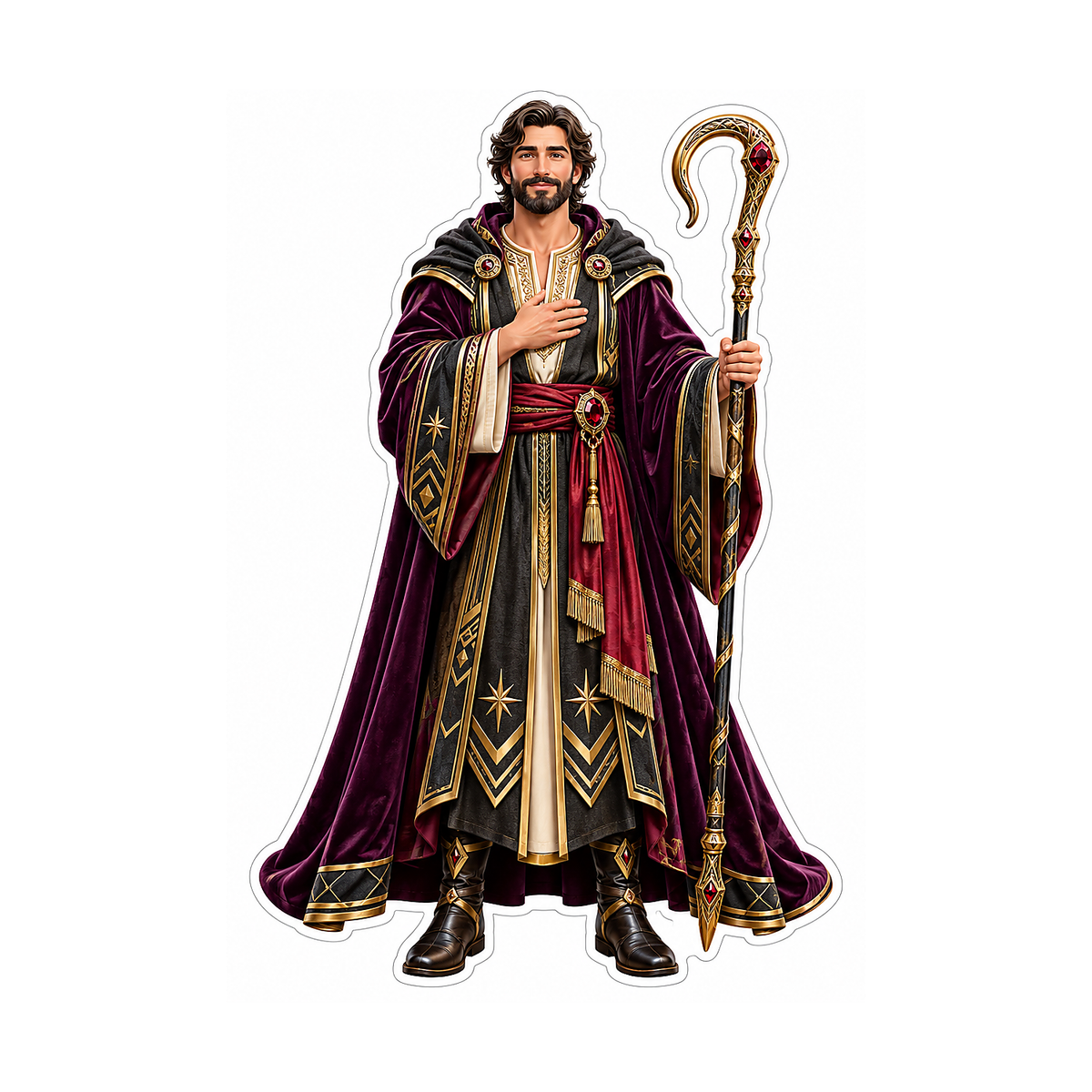 Burgundy Gold Robe Shepherd with Staff Art Vinyl Decal Stickers