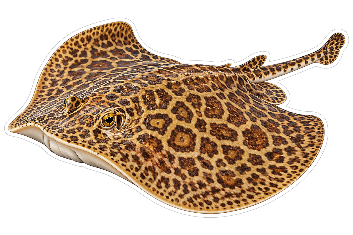 Brown Leopard Pattern Wide Ray Fish Art Vinyl Decal Stickers