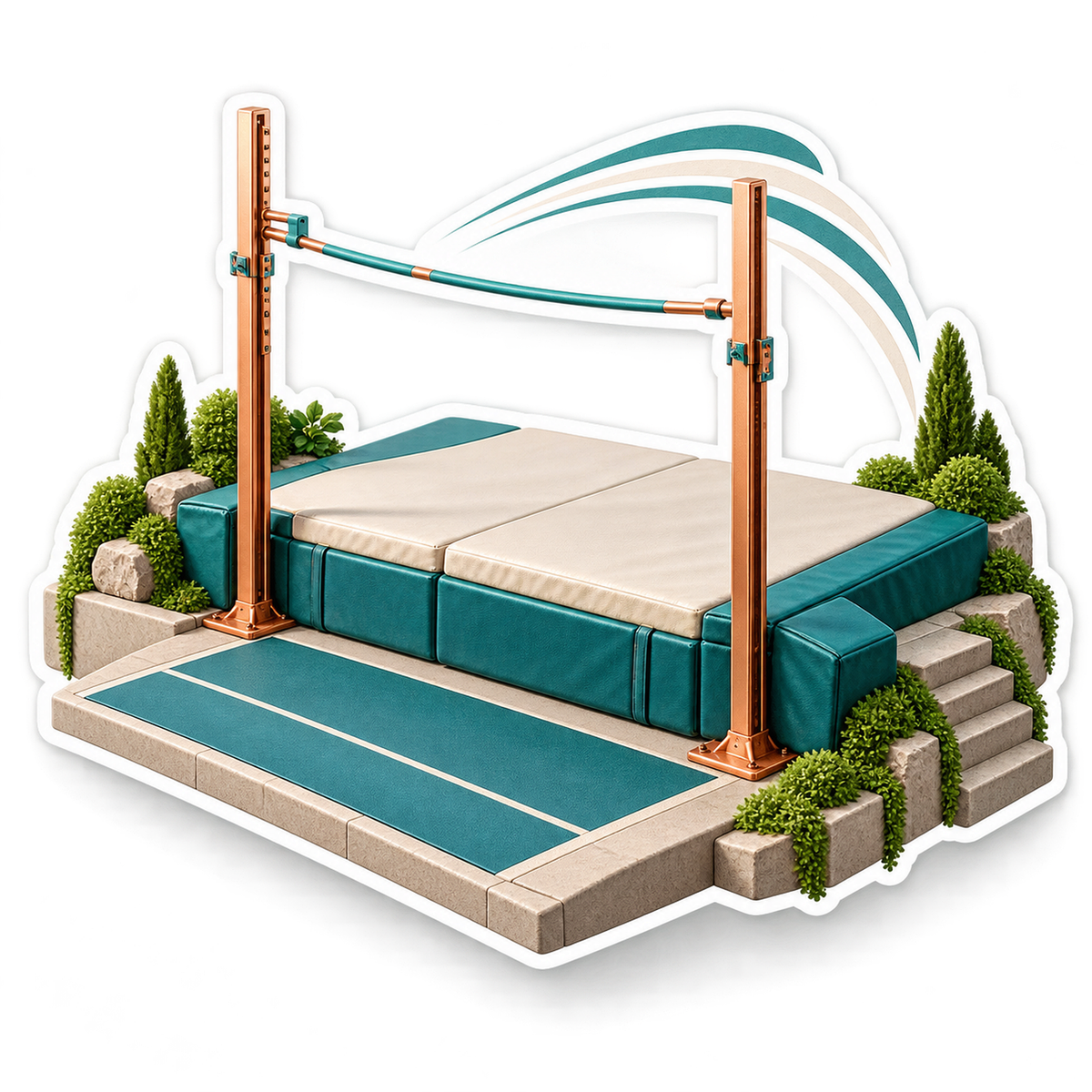 Copper High Jump Bar with Teal Landing Mats Vinyl Decal Stickers