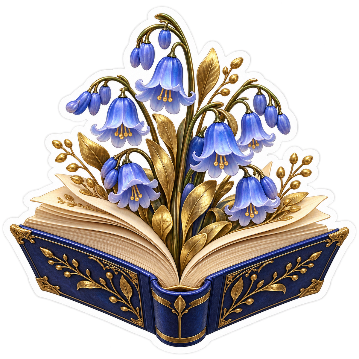 Bluebells Growing from Open Blue Book Vinyl Decal Stickers