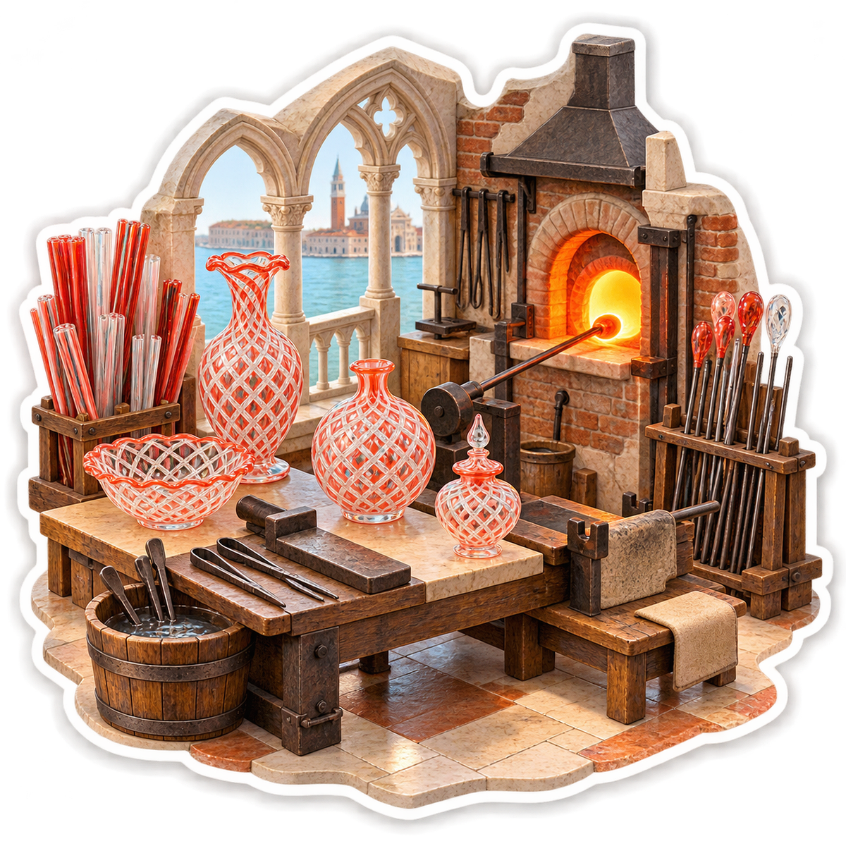 Coral Lattice Glass Vases beside Glowing Kiln Vinyl Decal Stickers