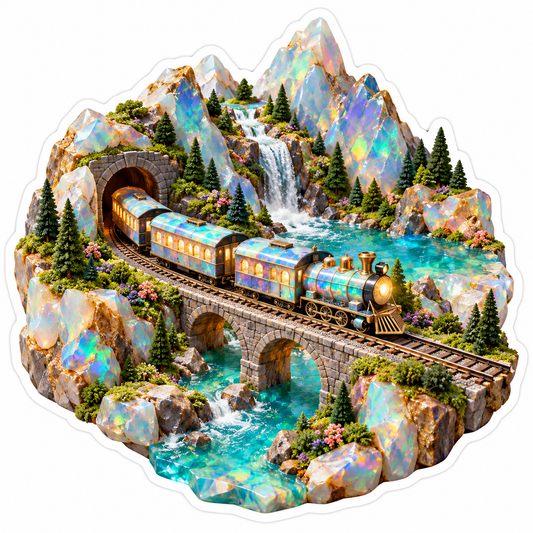 Opal Mountain Train Bridge and Waterfalls Art Vinyl Decal Stickers
