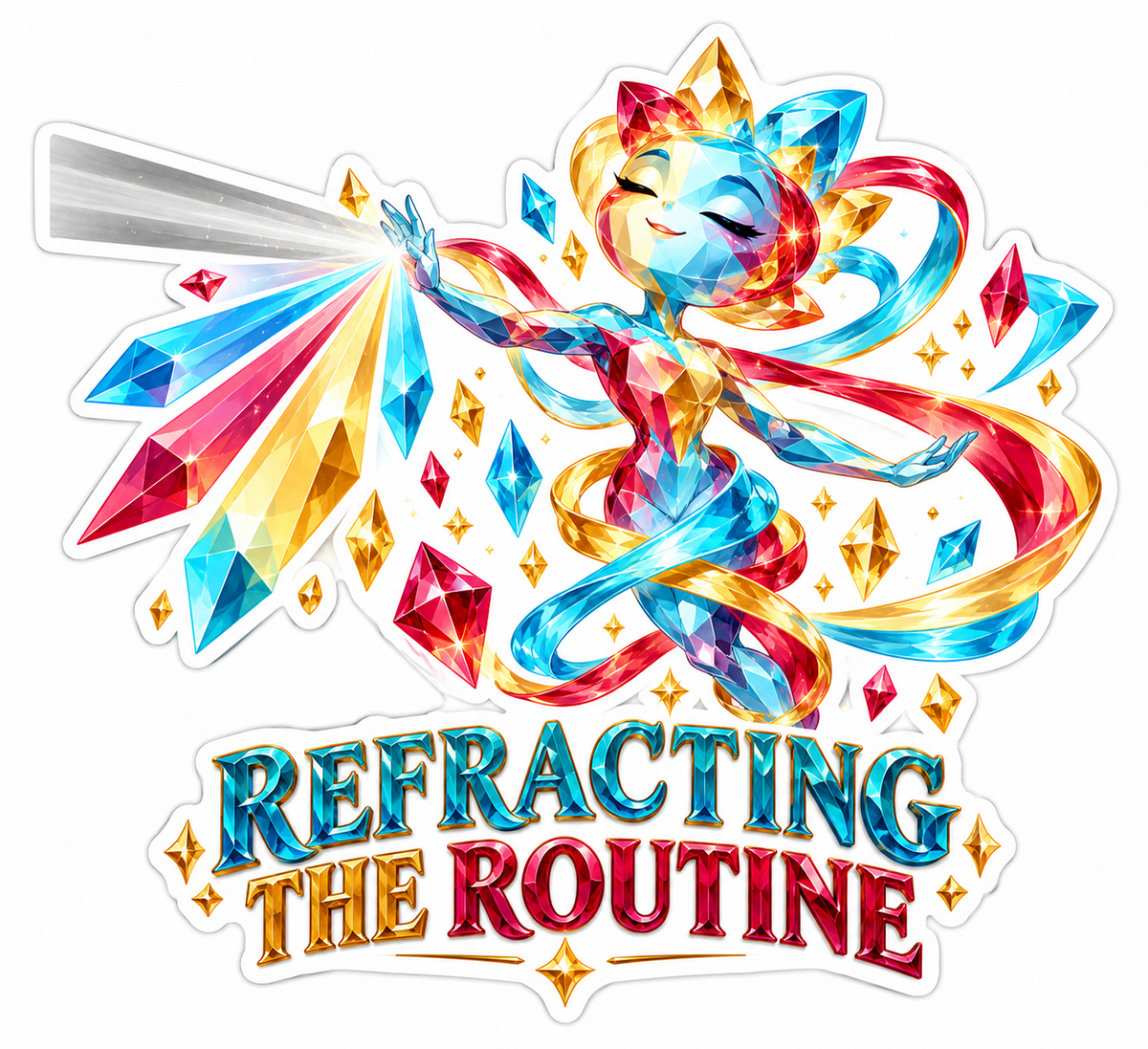 Rainbow Crystal Figure Splitting a Light Beam Vinyl Decal Stickers